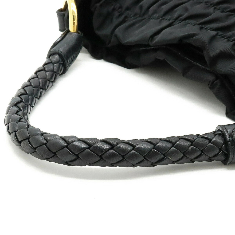 Prada Gathered Ribbon 2way Shoulder Bag Hobo Leather NERO Black - Picture 4 of 7